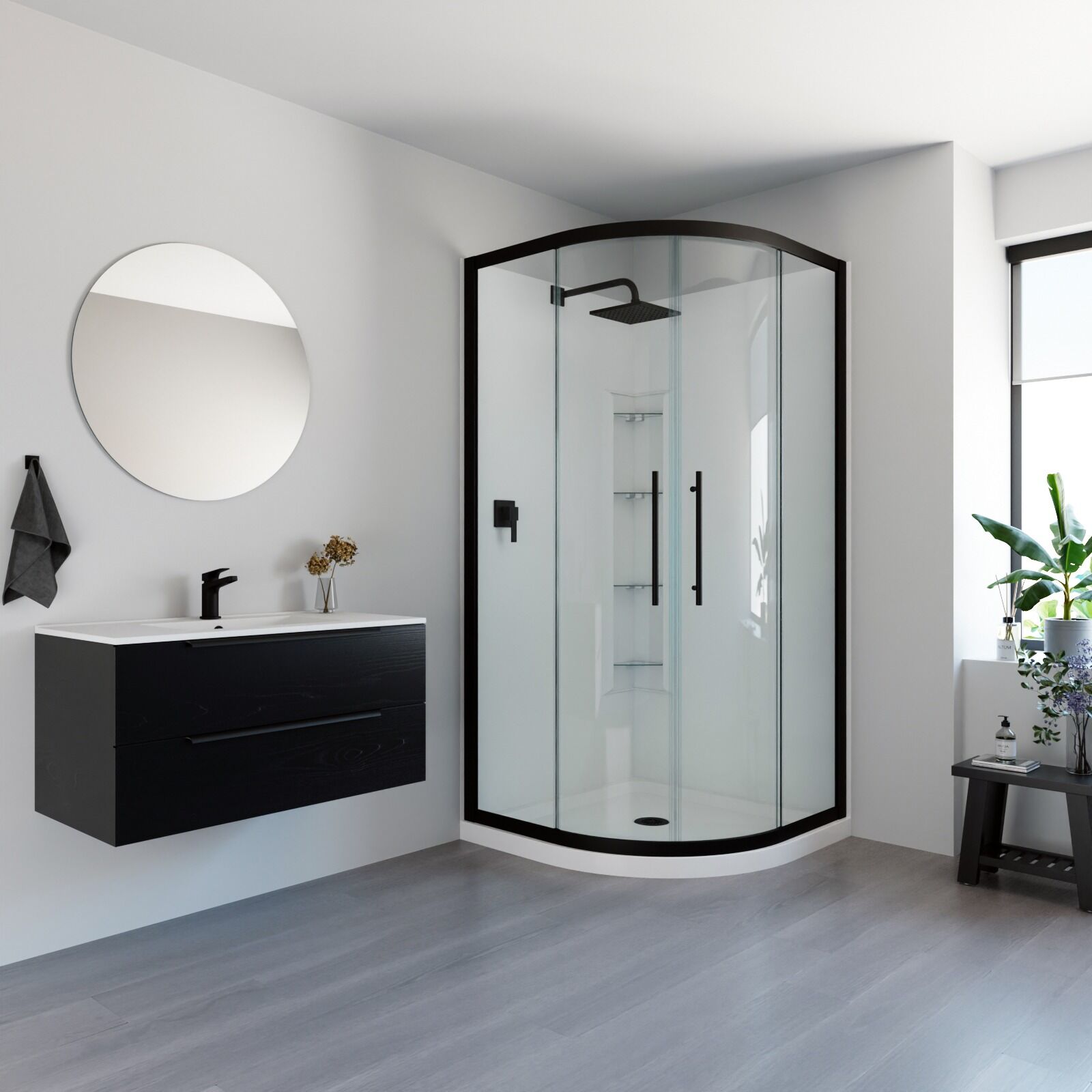 Full Shower Acrylic Curved Black - Image 7