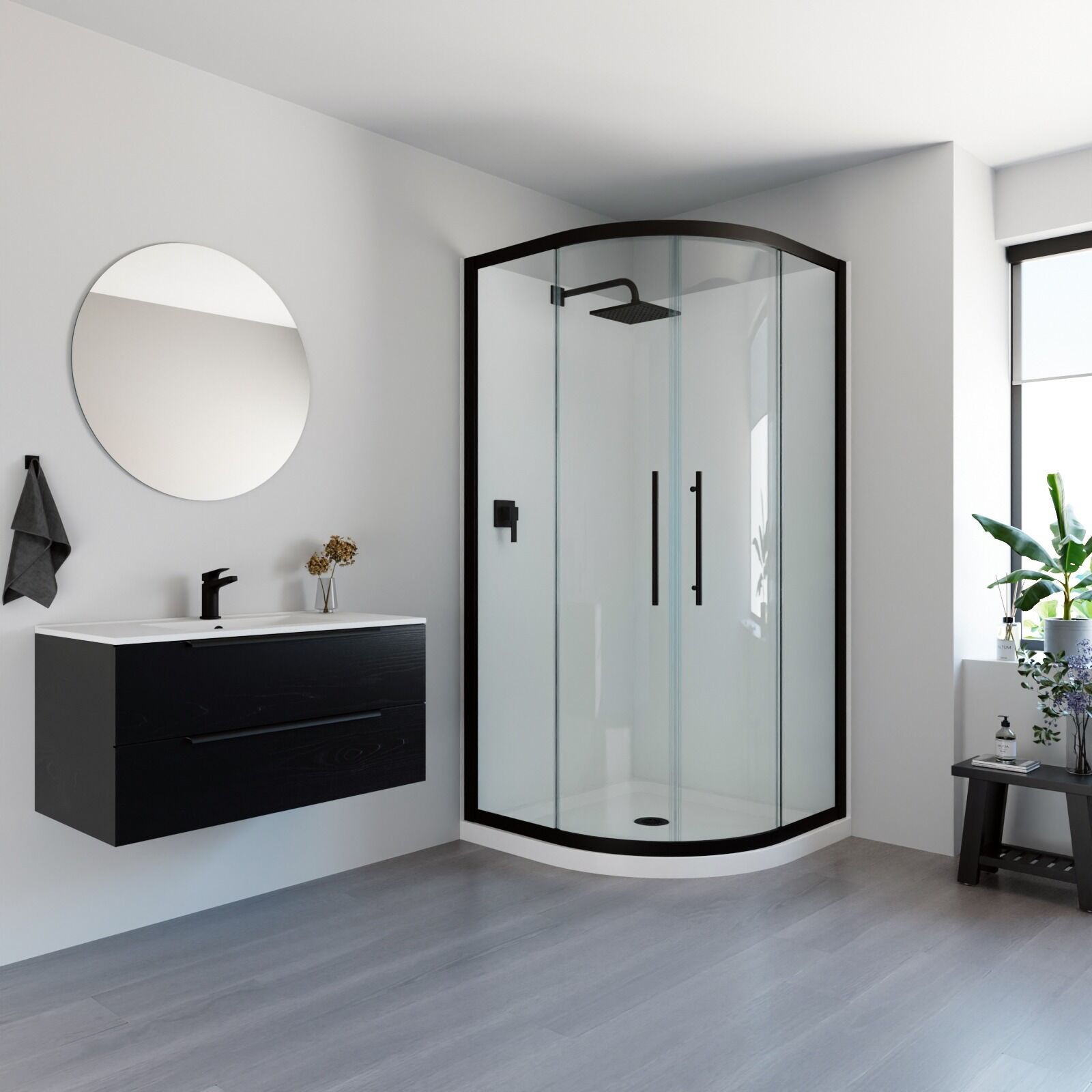 Full Shower Acrylic Curved Black - Image 8